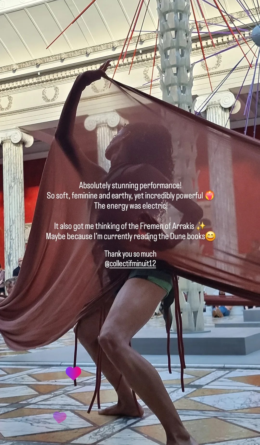 Performance story beneath the Glyptotek glass roof