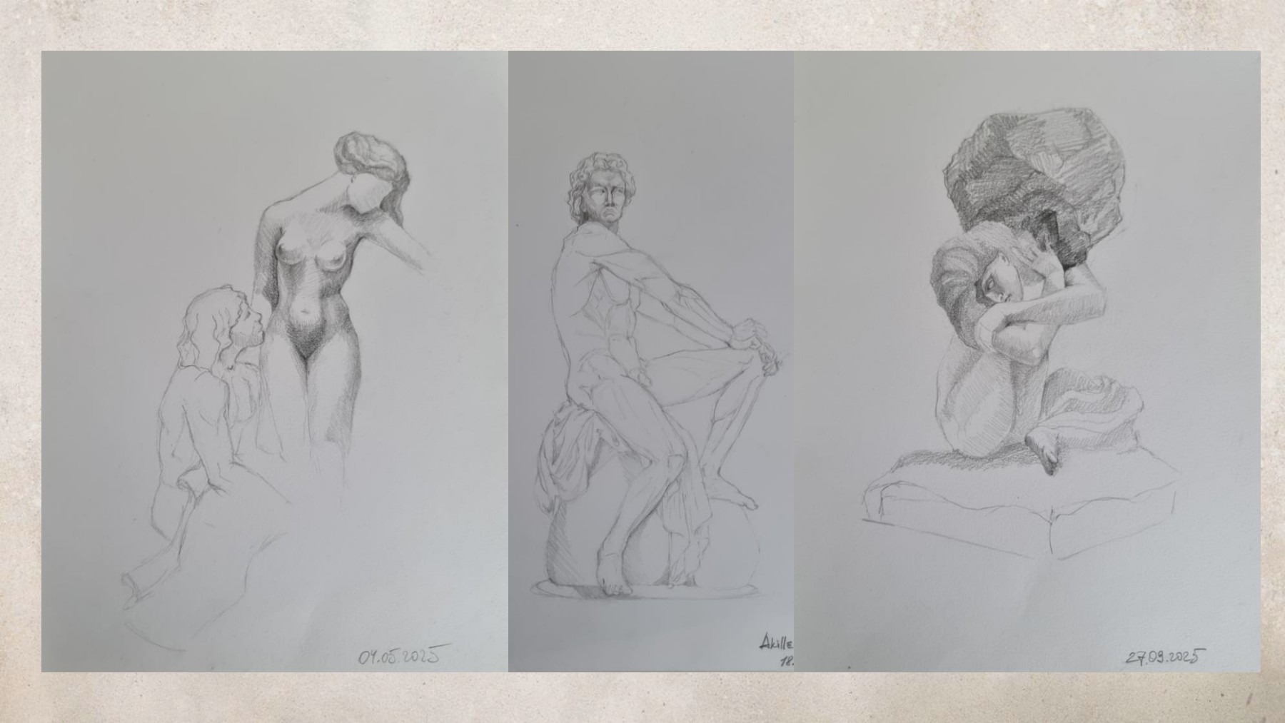 Portfolio slide with sculpture drawings