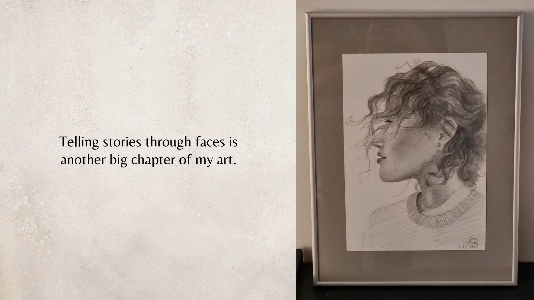 Portfolio slide with portrait drawing
